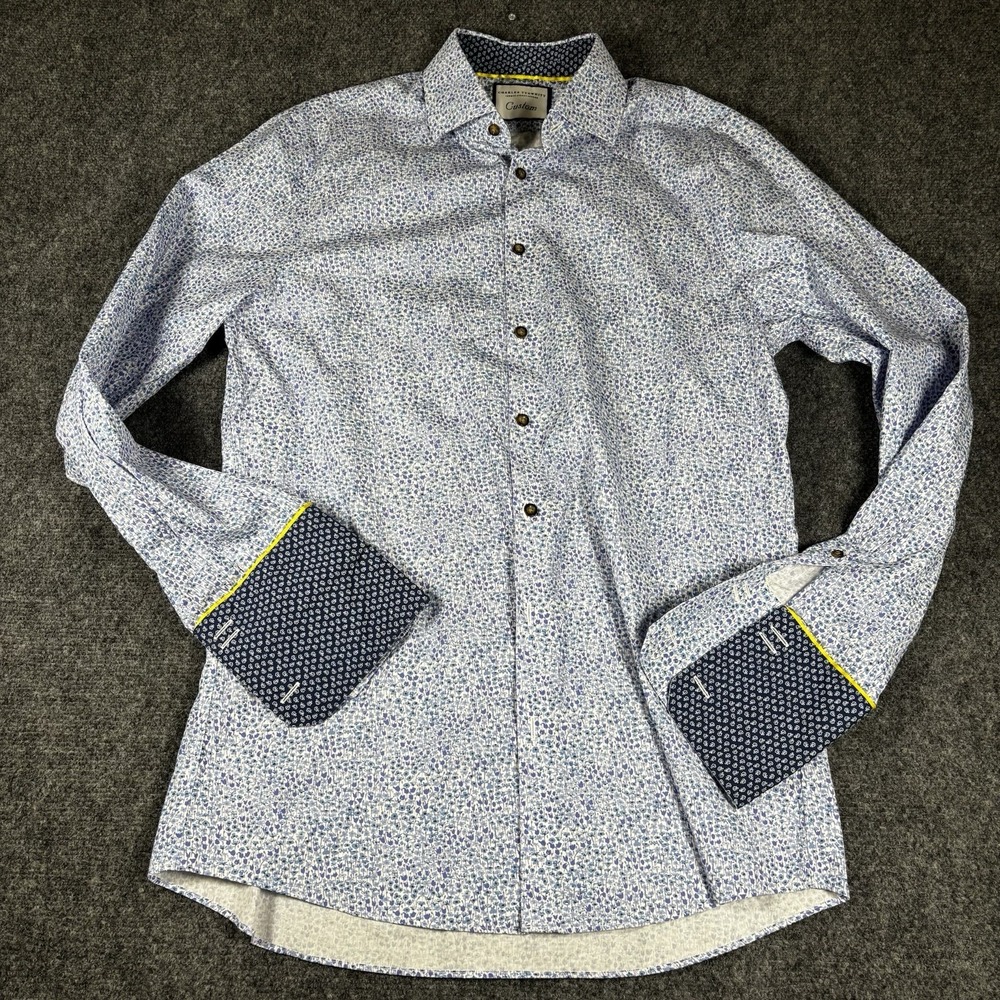 Charles Tyrwhitt Shirt Mens 15.5 Blue Floral Cotton Long Sleeve Custom Fit